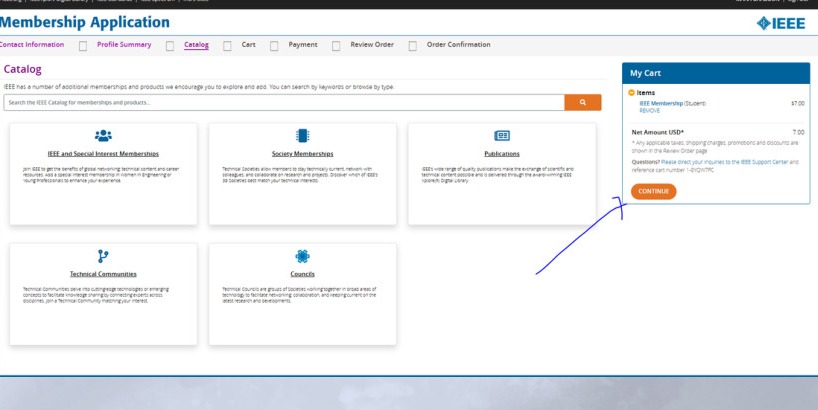 الضغط على Continue بدون إضافة خيارات إضافية
